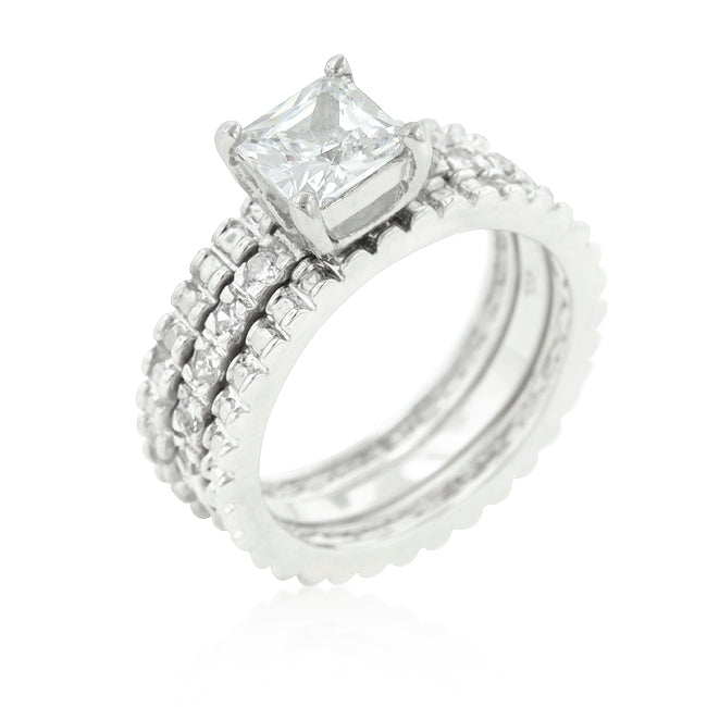 3 Band Rippled Bridal Ring Set