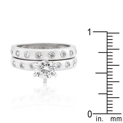 Stippled Bezel Bridal Ring Set