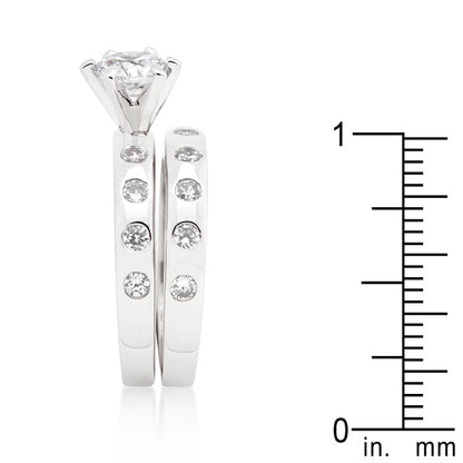 Stippled Bezel Bridal Ring Set