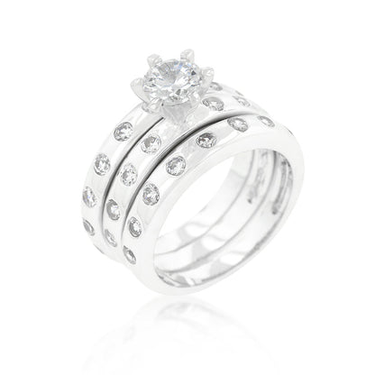 Stippled Bezel Bridal Ring Set