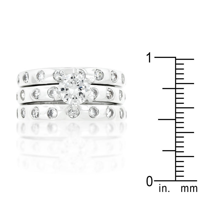 Stippled Bezel Bridal Ring Set